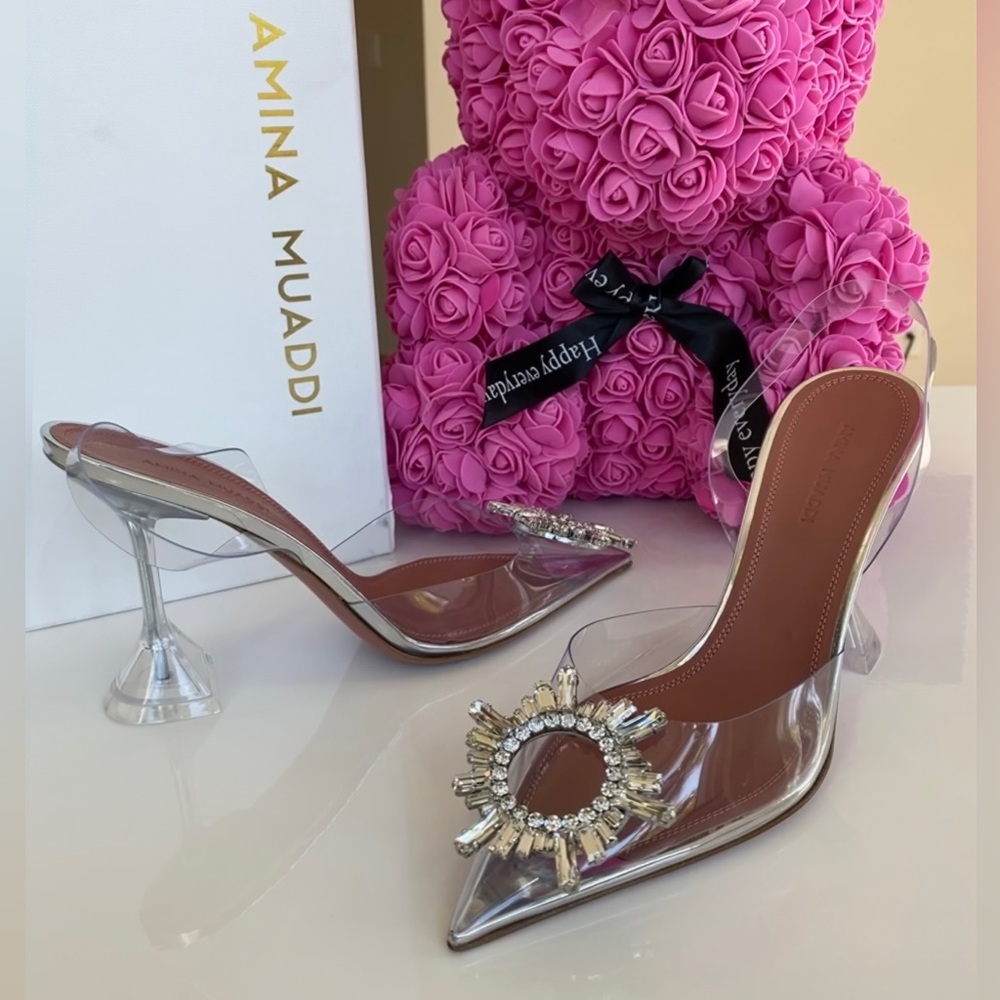 Amina Muaddi Begum Transparent PVC Clear Slingback Pumps